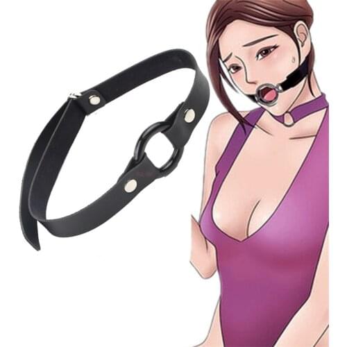 Leather Sex Toys Ring Gag Flirting Open Mouth With O-Ring During Sexual Bondage BDSM Roleplay And Adult Erotic Play For Couples