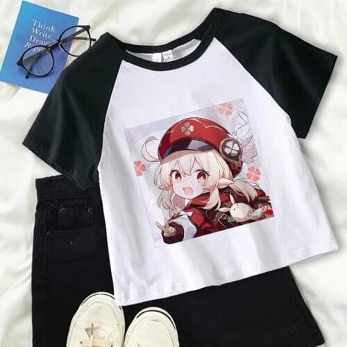 Genshin Impact Game Print T-shirts Crop Top Y2k Women Kawaii Anime Short Sleeve Tees Summer Girl Streetwear Harajuku Graphic Tee
