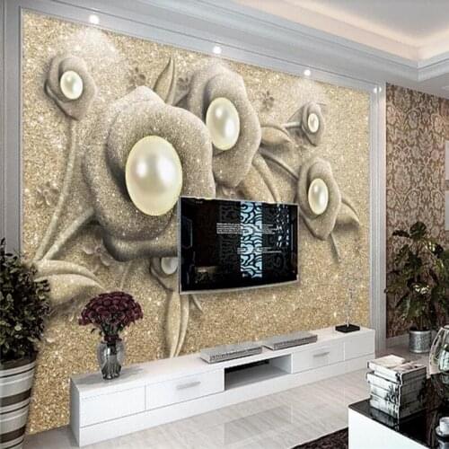 Custom wallpaper atmosphere exquisite three-dimensional jewelry flower wall decoration - high quality silk fabric