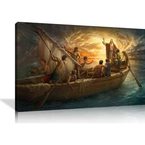 Jesus Christ Boat In The Sea Picture Nature Landscape On Canvas Oil Painting For Living Room Bedroom Wall Decoration