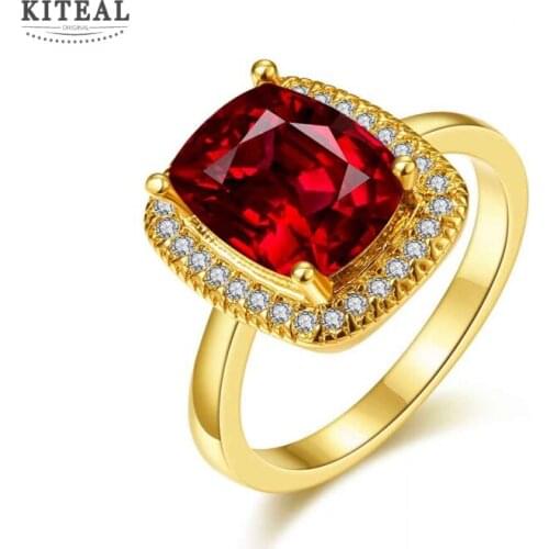 New Party Rose/silver/yellow gold color ring Made with Red/Blue cubic zirconia Lead Free Big Square Copper ring size 7 8