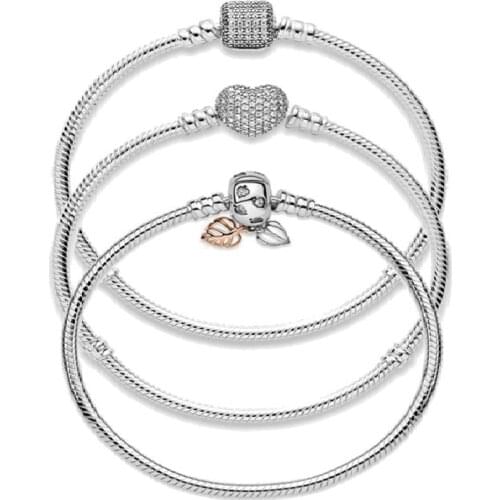 HOT SALE 9 Style Classic 925 Sterling Silver Original 3mm Bracelets For Bead Charms DIY Jewelry Fashion Women Gift Dorpshipping