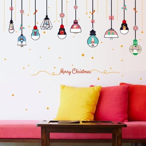 Cartoon Christmas Chandelier Wall Sticker Kids Room Bedside Cabinet Decoration Wall Decals Glass Window Door Stickers