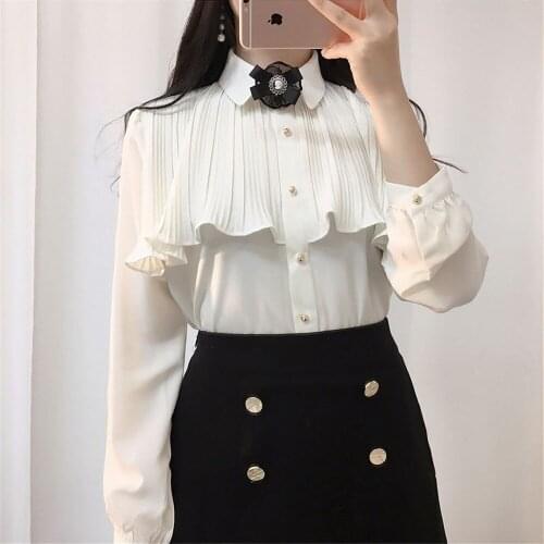 2020 New Ruffles Chiffon Blouse Fashion Long Sleeve Women Clothing Chiffon Shirt Elegant Female Chiffon Tops