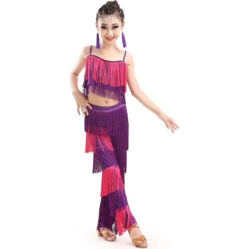 2pcs Latin Dance Dress for Girls Ballroom Fringe Dance Costumes Children Competition Latin Dresses Kids Salsa Tango Cha Cha