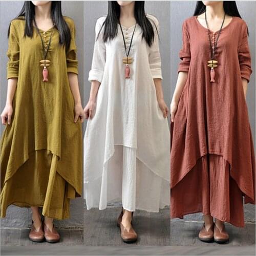 Autumn 2020 Long Sleeve Dress Loose Women Clothes Cotton and Linen Dress Plus Size Fashion Ladies White Shirts Dresses Vestidos