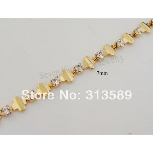 Order 10$ GET TRACKING INFO/ LADY JESUS CROSS 7.7" - YELLOW GOLD GP OVERLAY FILL BRASS CZ STONE BRACELET/GREAT GIFT