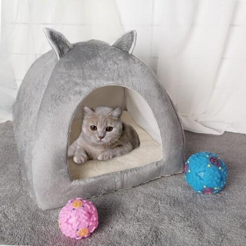Dropshipping Foldable 2-in-1 Cat Bed Indoor Kitten Tent House Warm For Small Pet Dog Nest Cave Sleeping Cozy Plush Mats