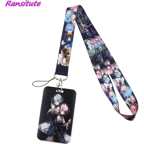 Ransitute R1735 Anime Girl Cartoon Lanyard Card Holder Student Hanging Neck Mobile Phone Lanyard Badge Subway Access Card Holder