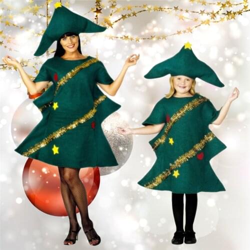 Xmas Short Sleeve Cosplay Adult Novelty Dress Elf Costume Party With Hat Fancy Kids Performance Christmas Tree Outfit