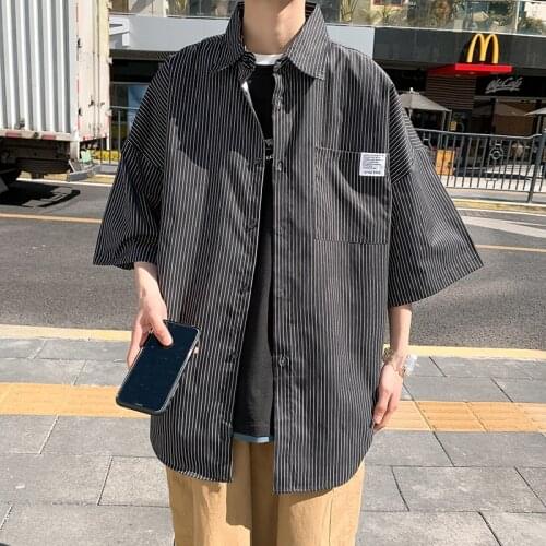 Trendy and handsome spring and summer five point shirt mens summer loose Casual Short Sleeve shirt mens coat streetwear 2021