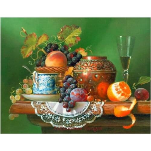 Needlework for embroidery DIY DMC - Counted Cross Stitch Kits 14 ct Oil painting - Still life with Grapes and Peaches