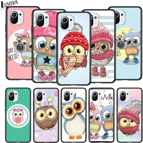 Cute Owl Hearts Lover for Xiaomi Mi 11 10T Note10 Ultra 5G 9 9T SE 8 A3 A2 A1 6X Pro Play F1 Lite 5G Black Phone Case