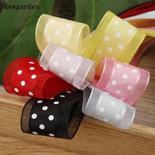 Kewgarden DIY Baby Girl Hairbow Flower Accessories Dot Organza Ribbons 1" 25mm Handmade Tape Packing Webbing Wholesale 50 Yards