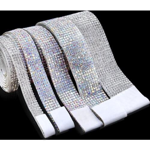 Crystal AB Clear Shine Rhinestone Trim Stickers Self-Adhesive Tape Chain DIY Banding Belt Ribbon Crafts Car Gift Decoration