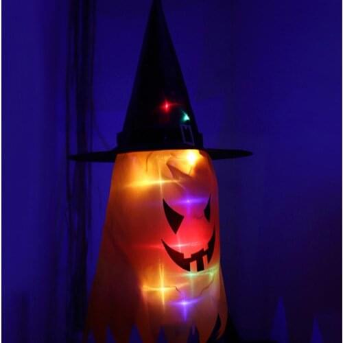 Lighted Halloween Hat Battery Operated Colorful Fabric Hanging Lighted Glowing Witch Hat for Garden
