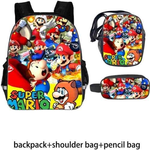 3 Pcs/Set Mario Bros School Backpack For Kids Boys Girls Student School Bag Teenage Students Custom Bag Travel Backpack