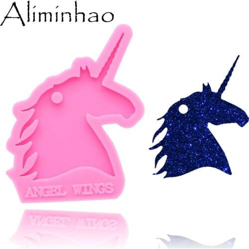 DY0137 Shiny Unicorn head Silicone Molds For DIY key ring epoxy resin Mold Craft custom keychain