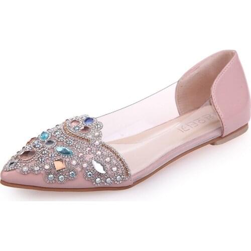 Women Flats Casual Shoes Loafers Shallow Transparent Pointed Toe Fashion Crystal Bling Outdoor Summer Female Platform Slip On