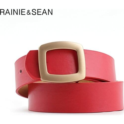 RAINIE SEAN Vintage Buckle Women Belt for Trousers Red Belt Women Pu Leather Ladies Fashion Belt Apparel Accessories