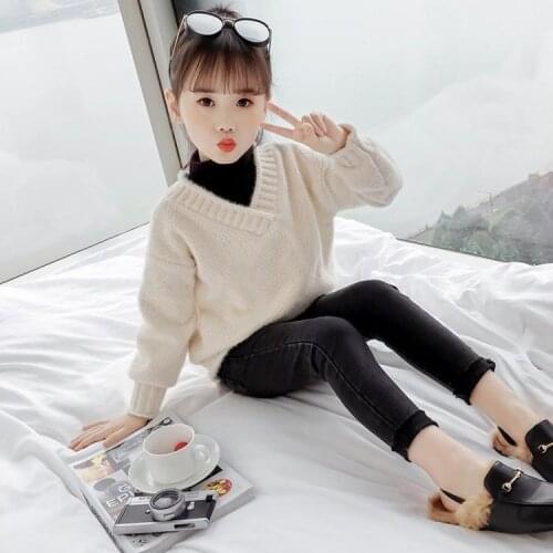 Girls Knit Sweaters Fall & Winter 2019 New Kids Soft Pullovers Childrens Knitted Bottom Blouse Thickened Knitwear Clothes B325