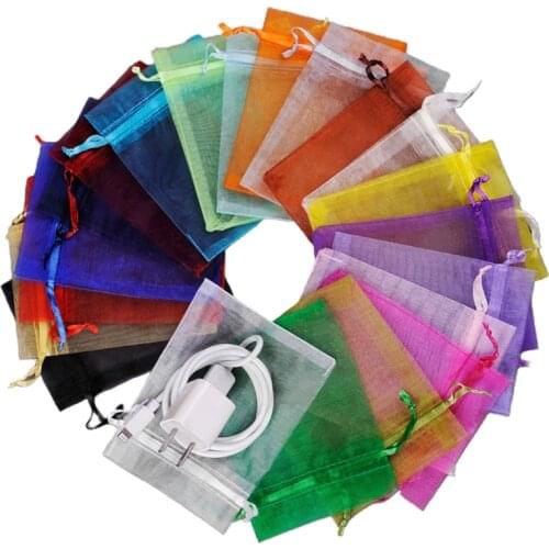 Y1UE 100 Pcs Mesh Bag Can Be Customized Logo Chiffon Organza Jewelry Bag