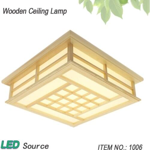 Japanese Tatami Style Ultrathin LED Square Wooden Ceiling Lamp Wood Ceiling Light Fixture Living Room Remote Controlled Optional