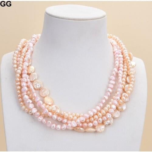 GuaiGuai Jewelry 18-19" 5Rows Natural Pink Coin Cultured Baroque Fancy Pearl Necklace