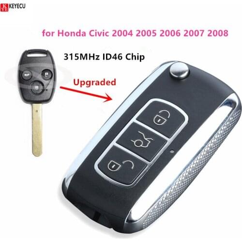 Keyecu Replacement Upgraded Flip key Remote Car Key Fob 3 Button 315MHz ID46 Chip for Honda Civic 2004 2005 2006 2007 2008 year