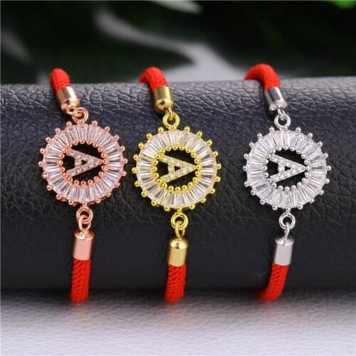 Juya DropShipping Cubic Zirconia 26 Alphabet Letter Charm Bracelets For Women Fashion Adjustable Chains Red String Bracelets