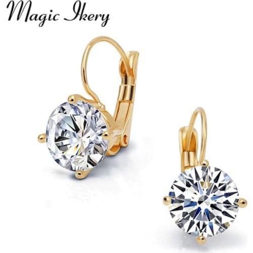 Magic Ikery Big zirconia hoops Gold Silver Color Hoop Earrings hanging round circle for Women Luxury Wedding Bridal Jewelry 2018