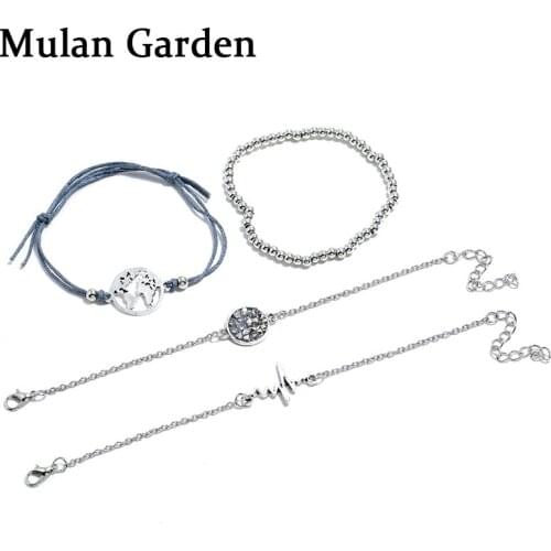 M&G Vintage Ethnic Boho Multilayer Women Charm Bracelets Alloy Beads Map Zircon Wave Wedding Bracelet Bangles Set Jewelry