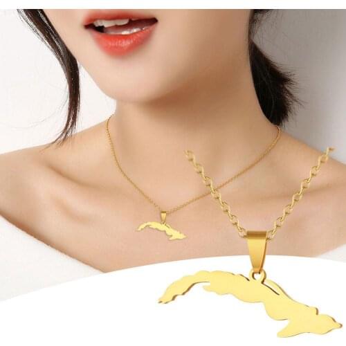 1pcs Small Size Map Jewelry Steel Cuba Map Pendant Necklaces For Women Anniversary Gift Gold Color