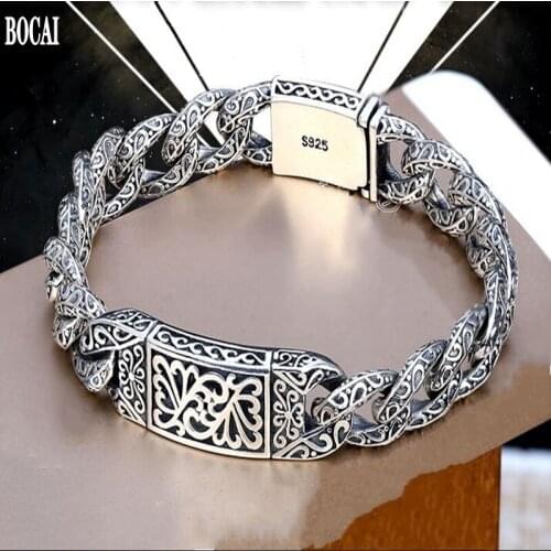 100% real 925 Silver Couple Bracelet Old Vintage Auspicious Vine Latch Bracelet Domineering Personality Thai Silver Man Bracelet