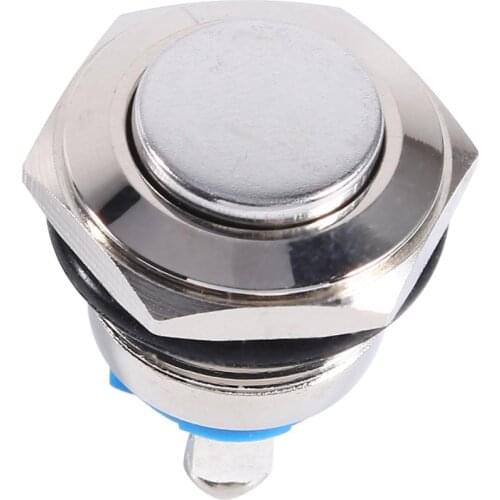 12V 16mm Car Waterproof Momentary Metal Push Button ON OFF Horn Switch Silver Nickel-Plated Brass Self-Reset Switch