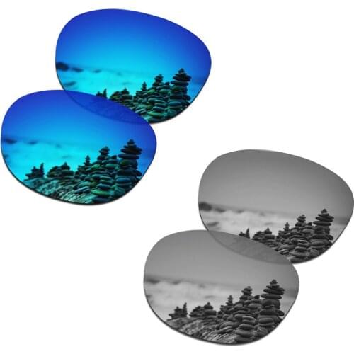 SmartVLT 2 Pairs Polarized Sunglasses Replacement Lenses for Oakley Garage Rock Ice Blue and Silver Titanium