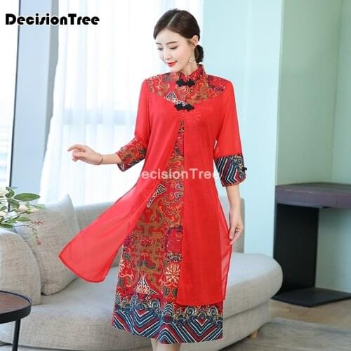 2021 cheongsam vietnam ao dai qipao asian dress robe oriental floral print folk style vintage casual retro chinese dress