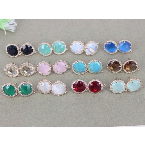 5 Pairs Micro Pave CZ Crystal Glass Round Shape Post Earring Findings with Loop,Cubic Zirconia Crystal Glass Round Stud Earring