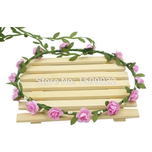 Boho Flower Crown Pink Hair Accessories Flower Girl Women Head Pieces First Communion Present Country Rustic Wedding Decorations