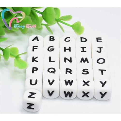 26 PCS Silicone English Alphabet Beads Letter Cube Loose Beads BPA Free Material For DIY Baby Teething Necklace Baby Teether