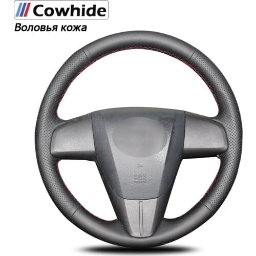 Black Genuine Leather Car Steering Wheel Cover for Mazda 3 Mazda CX7 2011-2013