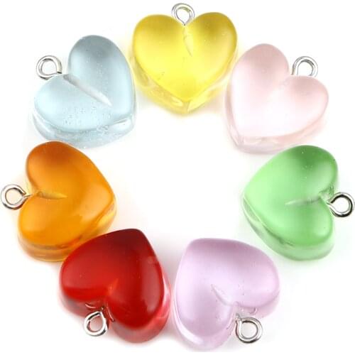 Doreen Box Sweet Resin Charms Heart Multicolor Transparent Pendants DIY Making Earrings Jewelry 17mmx17mm,1Packet (10PCs/Packet)