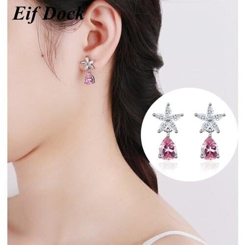 Eif Dock Fashion Earrings Copper Pink Water Drop Cubic Zircon Earring For Women Engagement Jewelry Recommend Romantic Gift