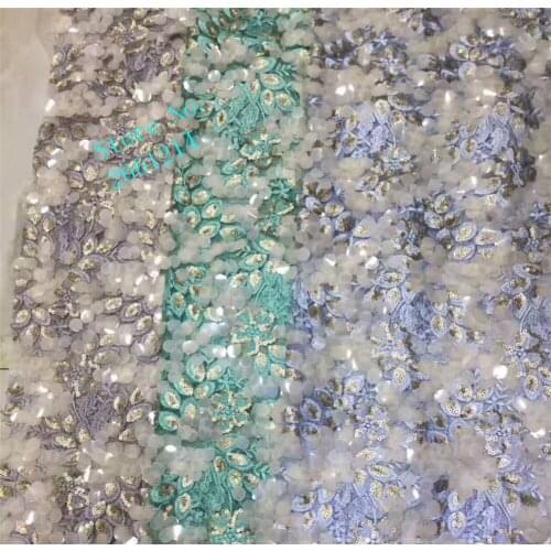 Elegant design embroidered frech net lace with sequins for dress New coming sequins net lace fabric