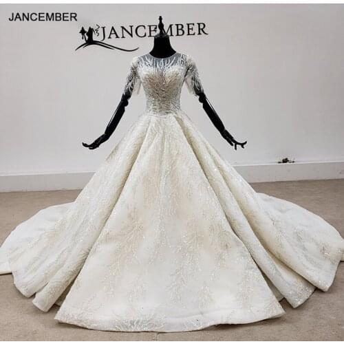 HTL1588 Exquisite Beadwork Sexy Wedding Dress 2020 Beading Crystal O-Neck Ball Gowns Lace Up Back платье венчальное