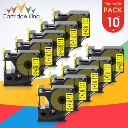 10PK 19mm Label Cassette for D1 DYMO 45808 Tape Black on Yellow Cartridge Replace for Dymo LabelWriter 450 twin turbo LabelMaker