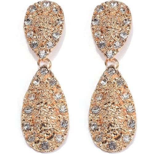 Fashion Metal TearDrop Earring Shiny Crystal Rhinestones Punk Statement Golden Dangle Earring Female Big Jewelry Bijoux