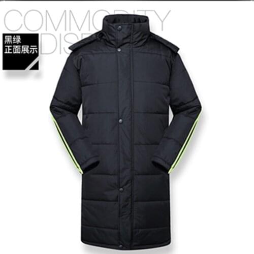 Mens Winter Mid-length Cold Cotton-padded Clothes Thick Plus-size Hooded Outdoor Sports Training Cotton-padded Clothes Coat