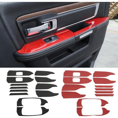 Soft Carbon Fiber Inner Door Armrest Handle Window Lift Panel Cover Decorative Trim for Dodge Ram 2010-2015 Car Accessories