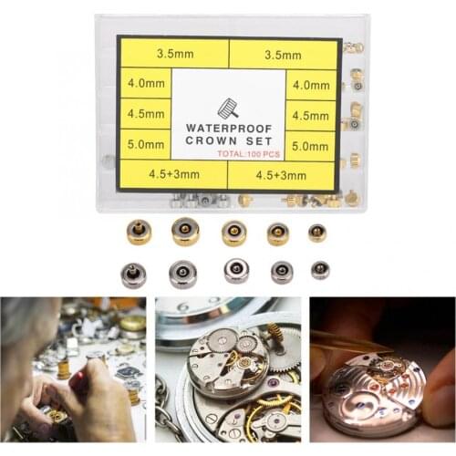 High Quality Copper Watch Crown Parts Set Gold Silver Assorted Watch Crown Parts Accessories Watch Repair Replacement Tool Kit